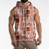 Vintage Aloha Block Quilt Sleeveless Zip Hoodie Red Inspired Lei Motifs - Polynesian Pride