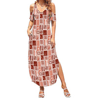 Vintage Aloha Block Quilt Summer Maxi Dress Red Inspired Lei Motifs LT9 Women Red - Polynesian Pride