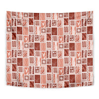 Vintage Aloha Block Quilt Tapestry Red Inspired Lei Motifs - Polynesian Pride