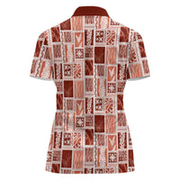 Vintage Aloha Block Quilt Women Polo Shirt Red Inspired Lei Motifs LT9 - Polynesian Pride