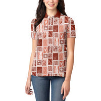 Vintage Aloha Block Quilt Women Polo Shirt Red Inspired Lei Motifs LT9 - Polynesian Pride