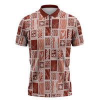 Vintage Aloha Block Quilt Zipper Polo Shirt Red Inspired Lei Motifs LT9 Red - Polynesian Pride