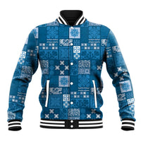 Vintage Hawaiian Quilting Patterns Baseball Jacket Blue Style Tribal Fabric Patchwork - Polynesian Pride