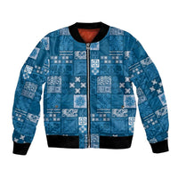 Vintage Hawaiian Quilting Patterns Bomber Jacket Blue Style Tribal Fabric Patchwork - Polynesian Pride