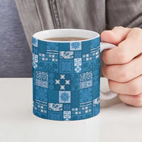 Vintage Hawaiian Quilting Patterns Ceramic Mug Blue Style Tribal Fabric Patchwork - Polynesian Pride