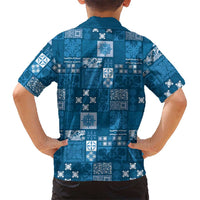Vintage Hawaiian Quilting Patterns Family Matching Short Sleeve Bodycon Dress and Hawaiian Shirt Blue Style Tribal Fabric Patchwork - Polynesian Pride
