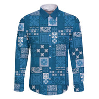 Vintage Hawaiian Quilting Patterns Family Matching Short Sleeve Bodycon Dress and Hawaiian Shirt Blue Style Tribal Fabric Patchwork - Polynesian Pride