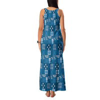 Vintage Hawaiian Quilting Patterns Family Matching Tank Maxi Dress and Hawaiian Shirt Blue Style Tribal Fabric Patchwork LT9 - Polynesian Pride