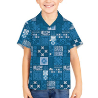 Vintage Hawaiian Quilting Patterns Hawaiian Shirt Blue Style Tribal Fabric Patchwork LT9 - Polynesian Pride