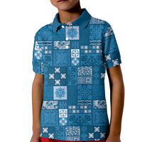Vintage Hawaiian Quilting Patterns Kid Polo Shirt Blue Style Tribal Fabric Patchwork - Polynesian Pride