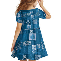 Vintage Hawaiian Quilting Patterns Kid Short Sleeve Dress Blue Style Tribal Fabric Patchwork - Polynesian Pride
