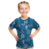 Vintage Hawaiian Quilting Patterns Kid T Shirt Blue Style Tribal Fabric Patchwork LT9 Blue - Polynesian Pride