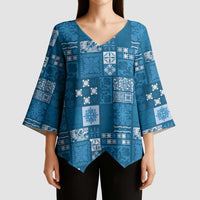 Vintage Hawaiian Quilting Patterns Kimono Sleeve Blouse Blue Style Tribal Fabric Patchwork - Polynesian Pride
