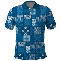 Vintage Hawaiian Quilting Patterns Polo Shirt Blue Style Tribal Fabric Patchwork LT9 Blue - Polynesian Pride