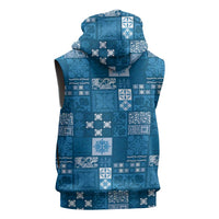 Vintage Hawaiian Quilting Patterns Sleeveless Zip Hoodie Blue Style Tribal Fabric Patchwork LT9 - Polynesian Pride