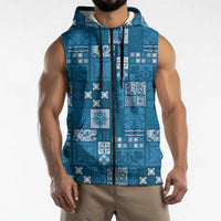 Vintage Hawaiian Quilting Patterns Sleeveless Zip Hoodie Blue Style Tribal Fabric Patchwork LT9 - Polynesian Pride