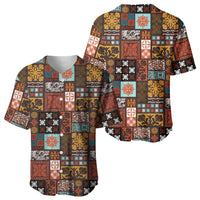 Vintage Hawaiian Quilting Patterns Baseball Jersey Brown Style Tribal Fabric Patchwork LT9 - Polynesian Pride