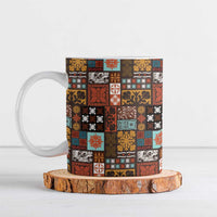 Vintage Hawaiian Quilting Patterns Ceramic Mug Brown Style Tribal Fabric Patchwork - Polynesian Pride