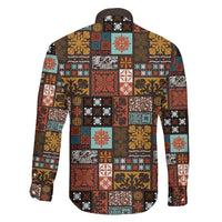 Vintage Hawaiian Quilting Patterns Family Matching Long Sleeve Bodycon Dress and Hawaiian Shirt Brown Style Tribal Fabric Patchwork - Polynesian Pride