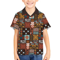 Vintage Hawaiian Quilting Patterns Family Matching Long Sleeve Bodycon Dress and Hawaiian Shirt Brown Style Tribal Fabric Patchwork - Polynesian Pride