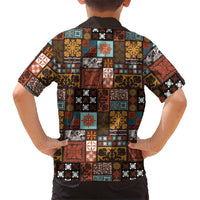 Vintage Hawaiian Quilting Patterns Family Matching Off The Shoulder Long Sleeve Dress and Hawaiian Shirt Brown Style Tribal Fabric Patchwork - Polynesian Pride