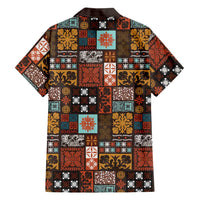 Vintage Hawaiian Quilting Patterns Family Matching Short Sleeve Bodycon Dress and Hawaiian Shirt Brown Style Tribal Fabric Patchwork - Polynesian Pride