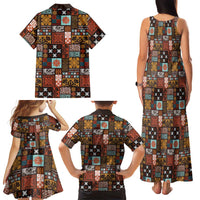 Vintage Hawaiian Quilting Patterns Family Matching Tank Maxi Dress and Hawaiian Shirt Brown Style Tribal Fabric Patchwork LT9 - Polynesian Pride