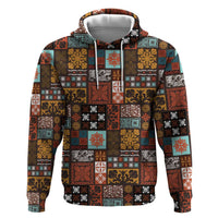 Vintage Hawaiian Quilting Patterns Hoodie Brown Style Tribal Fabric Patchwork - Polynesian Pride