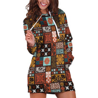 Vintage Hawaiian Quilting Patterns Hoodie Dress Brown Style Tribal Fabric Patchwork LT9 Brown - Polynesian Pride