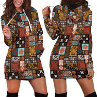 Vintage Hawaiian Quilting Patterns Hoodie Dress Brown Style Tribal Fabric Patchwork LT9 - Polynesian Pride
