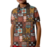 Vintage Hawaiian Quilting Patterns Kid Polo Shirt Brown Style Tribal Fabric Patchwork LT9 Kid Brown - Polynesian Pride