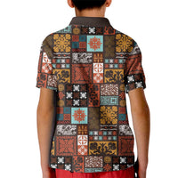 Vintage Hawaiian Quilting Patterns Kid Polo Shirt Brown Style Tribal Fabric Patchwork LT9 - Polynesian Pride