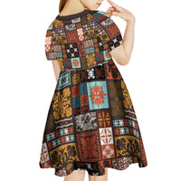 Vintage Hawaiian Quilting Patterns Kid Short Sleeve Dress Brown Style Tribal Fabric Patchwork LT9 - Polynesian Pride