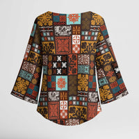 Vintage Hawaiian Quilting Patterns Kimono Sleeve Blouse Brown Style Tribal Fabric Patchwork - Polynesian Pride