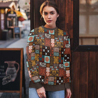 Vintage Hawaiian Quilting Patterns Ugly Christmas Sweater Brown Style Tribal Fabric Patchwork - Polynesian Pride