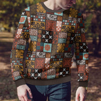 Vintage Hawaiian Quilting Patterns Ugly Christmas Sweater Brown Style Tribal Fabric Patchwork - Polynesian Pride