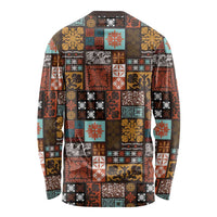 Vintage Hawaiian Quilting Patterns Long Sleeve Shirt Brown Style Tribal Fabric Patchwork - Polynesian Pride