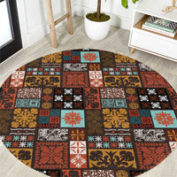 Vintage Hawaiian Quilting Patterns Round Carpet Brown Style Tribal Fabric Patchwork - Polynesian Pride
