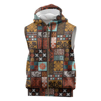 Vintage Hawaiian Quilting Patterns Sleeveless Zip Hoodie Brown Style Tribal Fabric Patchwork LT9 Brown - Polynesian Pride