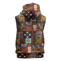 Vintage Hawaiian Quilting Patterns Sleeveless Zip Hoodie Brown Style Tribal Fabric Patchwork LT9 - Polynesian Pride