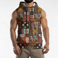 Vintage Hawaiian Quilting Patterns Sleeveless Zip Hoodie Brown Style Tribal Fabric Patchwork LT9 - Polynesian Pride