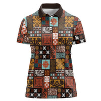 Vintage Hawaiian Quilting Patterns Women Polo Shirt Brown Style Tribal Fabric Patchwork LT9 Female Brown - Polynesian Pride