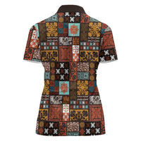Vintage Hawaiian Quilting Patterns Women Polo Shirt Brown Style Tribal Fabric Patchwork LT9 - Polynesian Pride