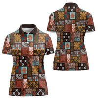 Vintage Hawaiian Quilting Patterns Women Polo Shirt Brown Style Tribal Fabric Patchwork LT9 - Polynesian Pride
