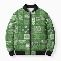 Vintage Hawaiian Quilting Patterns Bomber Puffer Jacket Green Style Tribal Fabric Patchwork LT9 Unisex Green - Polynesian Pride
