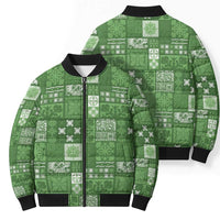 Vintage Hawaiian Quilting Patterns Bomber Puffer Jacket Green Style Tribal Fabric Patchwork LT9 - Polynesian Pride