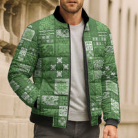 Vintage Hawaiian Quilting Patterns Bomber Puffer Jacket Green Style Tribal Fabric Patchwork LT9 - Polynesian Pride