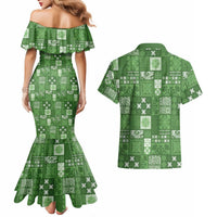 Vintage Hawaiian Quilting Patterns Couples Matching Mermaid Dress and Hawaiian Shirt Green Style Tribal Fabric Patchwork LT9 - Polynesian Pride