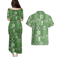 Vintage Hawaiian Quilting Patterns Couples Matching Puletasi and Hawaiian Shirt Green Style Tribal Fabric Patchwork LT9 - Polynesian Pride