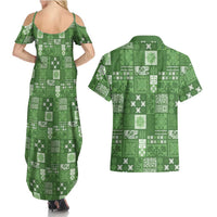 Vintage Hawaiian Quilting Patterns Couples Matching Summer Maxi Dress and Hawaiian Shirt Green Style Tribal Fabric Patchwork LT9 - Polynesian Pride